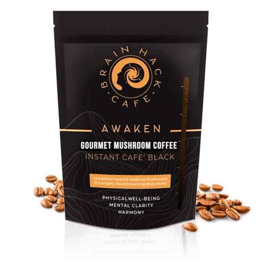 Brain Hack Café™ Awaken Black – Unsweetened Mushroom Coffee with Adaptogens – Instant Black Coffee with Superfoods - Brain Hack Cafe