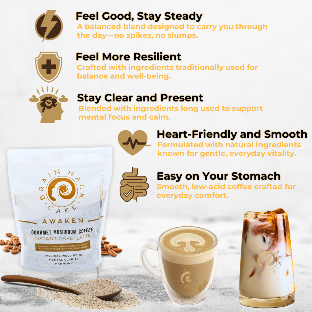 Brain Hack Café™ Awaken Latte – Mushroom Coffee with Adaptogens & Superfoods - Brain Hack Cafe