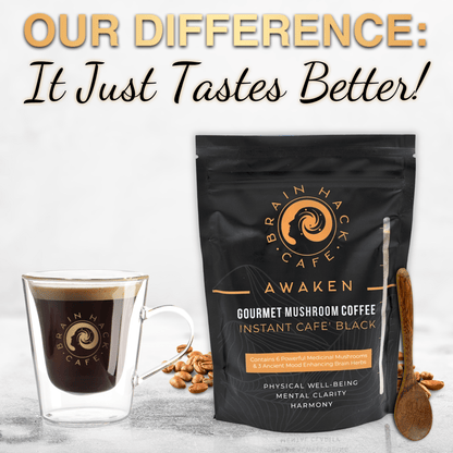 Brain Hack Café™ Awaken Black – Unsweetened Mushroom Coffee with Adaptogens – Instant Black Coffee with Superfoods - Brain Hack Cafe